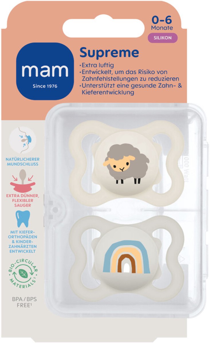 MAM Supreme Silikon Fopspeen 0-6 mnd Beige - 2 stuks