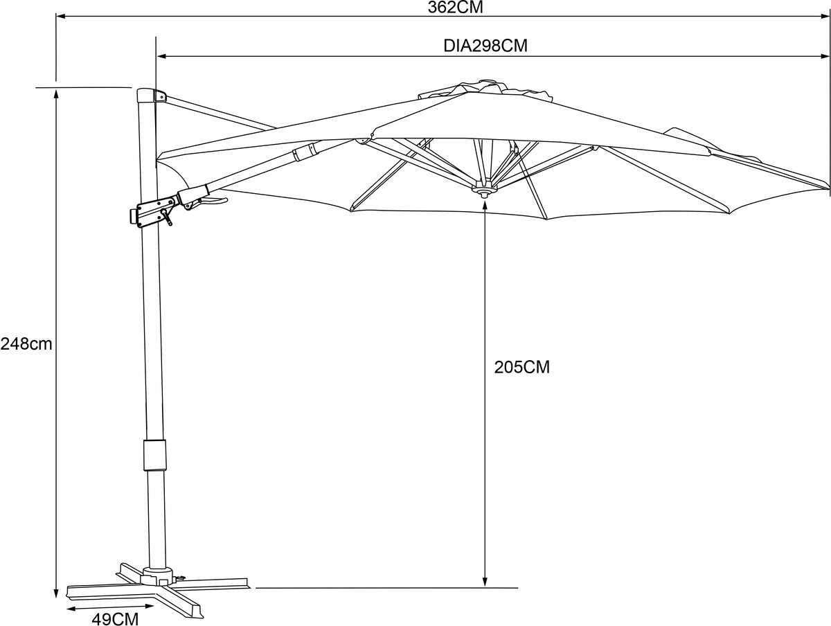 AXI Solis Zweefparasol Ø 300cm Antraciet/beige incl. Hoes – Gepoedercoat frame met kruisvoet – 360° Draaibaar - Kantelbaar – foto 6