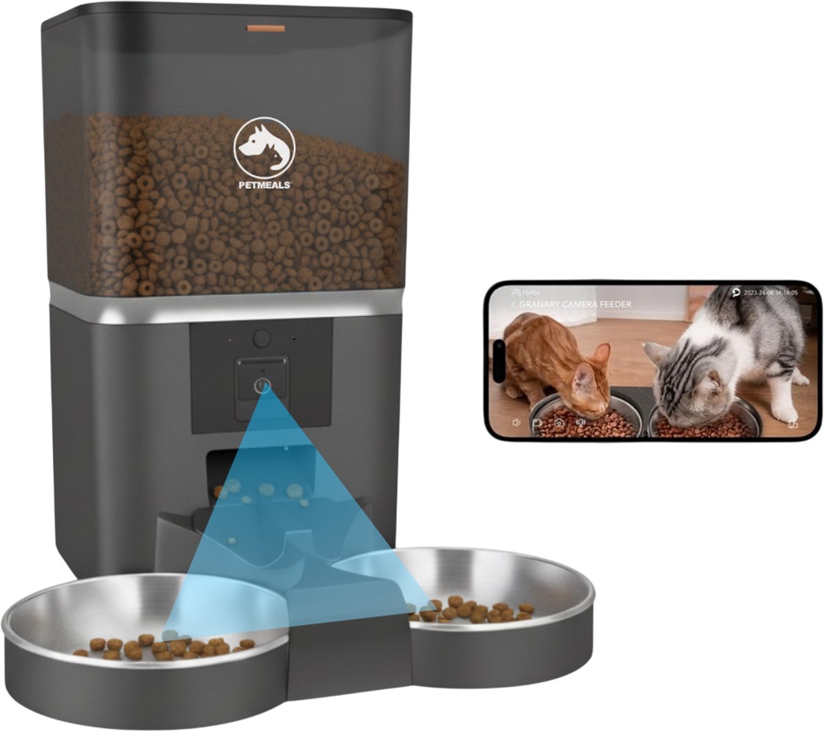 PetMeals® Automatische Voerbak Dubbel 6L Zwart met Camera - PetMeals® - €89,95