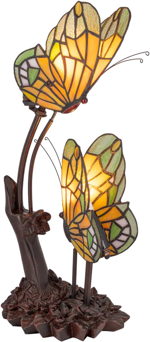 Tiffany tafellamp Vlinders - Amber-groen - H 45 cm - Glas in lood - Warm licht - Decoratieve figuurlamp | RORUVERA