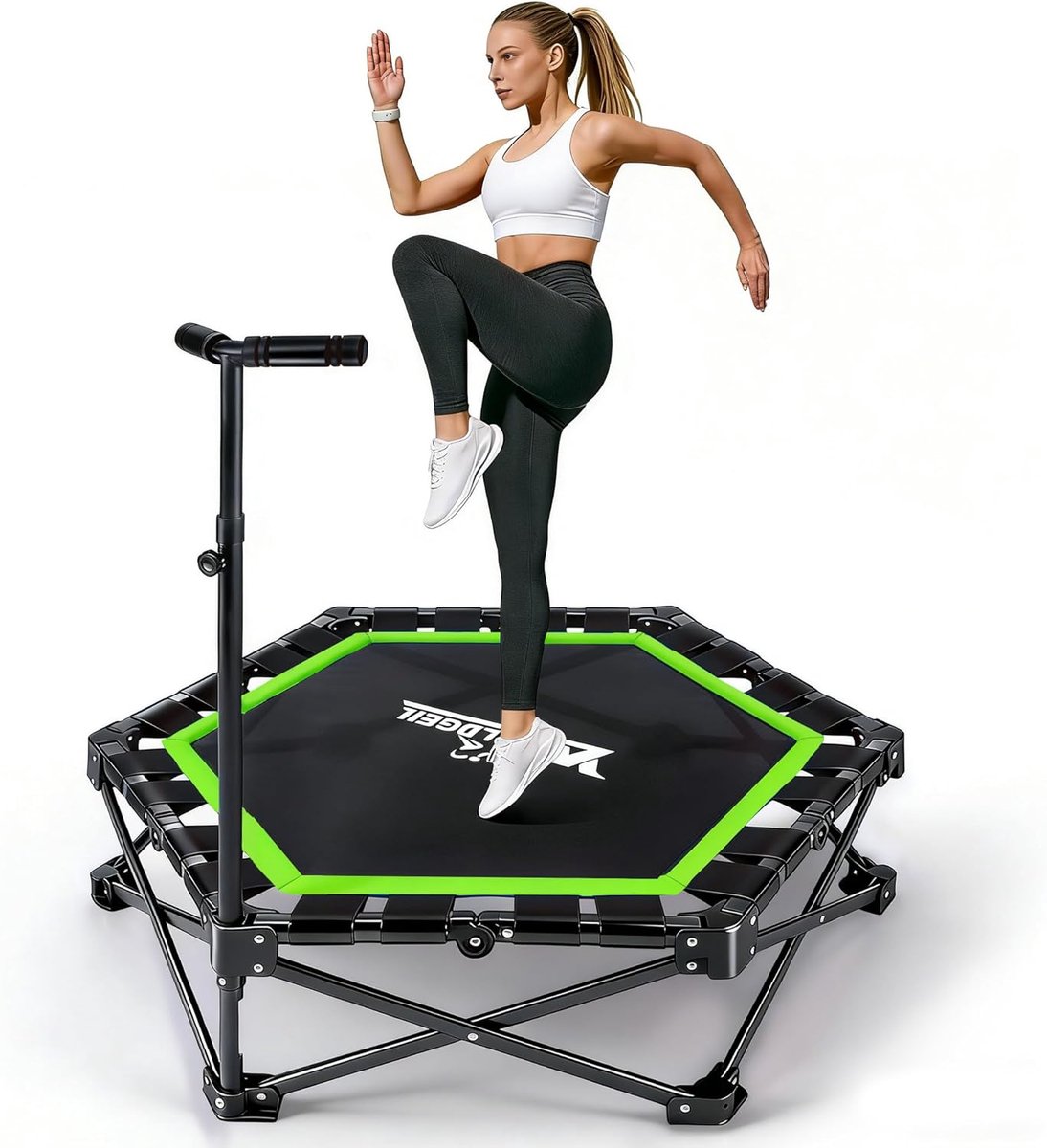 Glitzerlife - Fitness Trampoline Opvouwbaar Mini Trampoline - Elastische Gummikoord vering - Indoor Outdoor Training - Rebounder met Handgreep - Voor Kinderen en Volwassenen - Ø106,5 cm - Groen