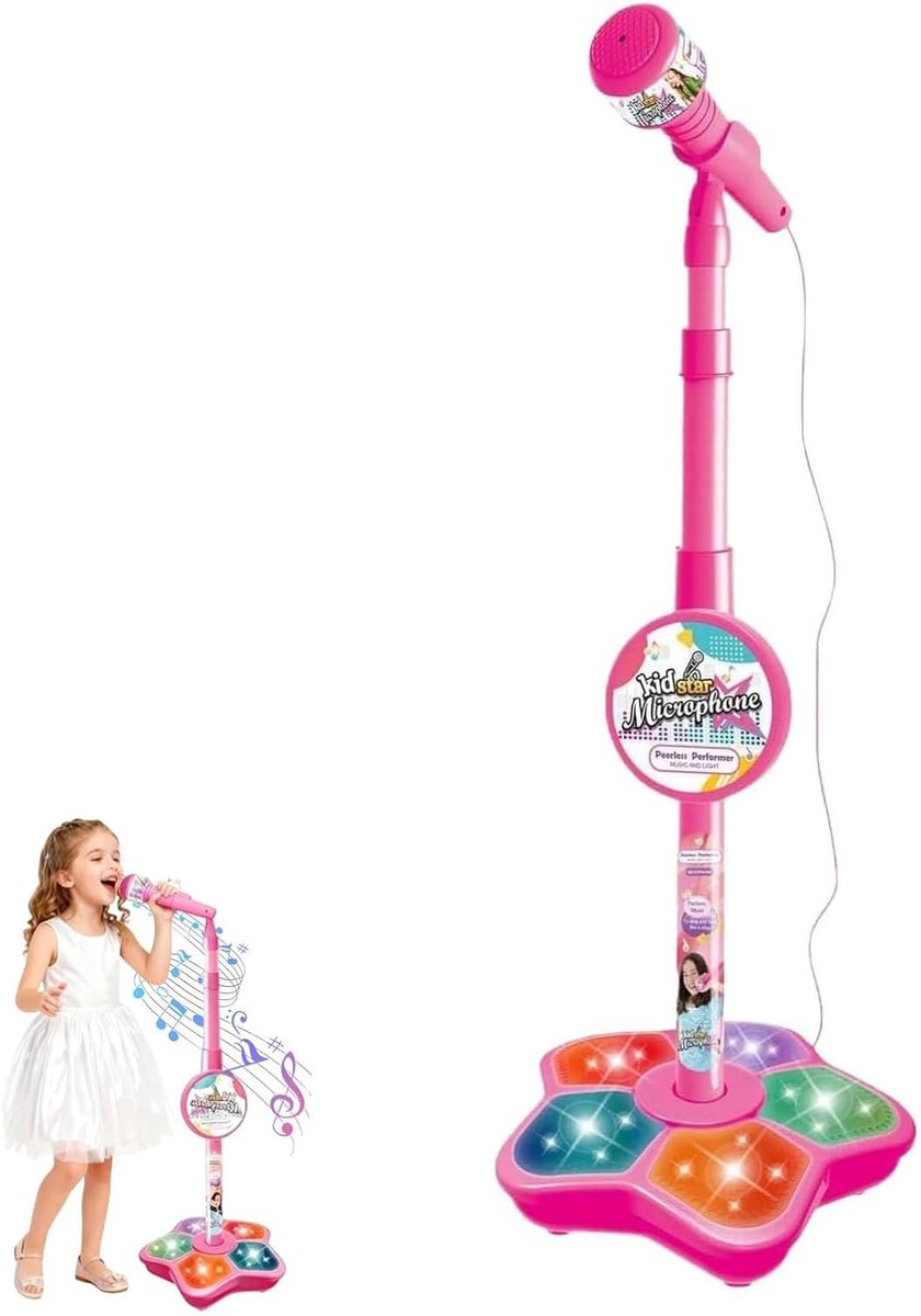 Roze Karaoke-speelgoed met Verstelbare Standaard voor Kinderen (3-8 jaar) – Draagbare Microfoon en Zangspeelgoed; Ideaal als Verjaardagscadeau voor Meisjes van 3, 4, 5, 6, 7 en 8 Jaar