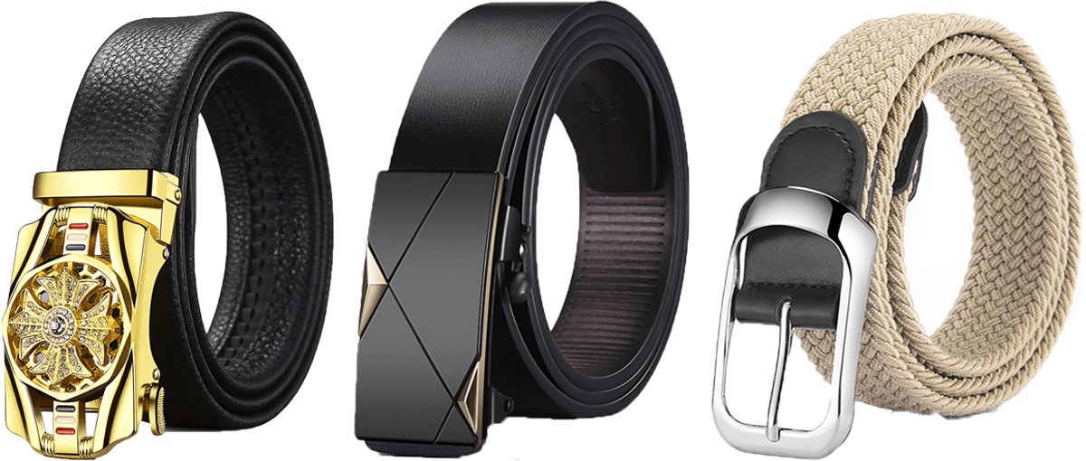 Men's 3-piece set with elastic belt, leather belt, elastic golf belt, casual fabric, casual belt | Elastic belt, black jeans/sportswear compatible, durable and comfortable commuting pants