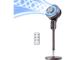 Staande ventilator 50W - Statiefventilator met 6 Snelheden en 3 Modi - Vloerventilator met met Afstandsbediening - Stille Ventilator in Hoogte Verstelbaar 90 tot 110 cm - Timer - Kantelbaar en Oscillerend - 23dB - Donkerbruin