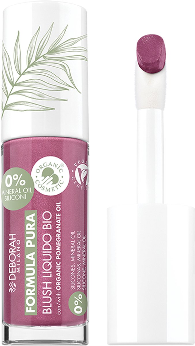 Deborah Milano Formula Pura Organic Liquid Blush – Kleur 03 Cherry - Vloeibare Blush met Natuurlijke, Stralende Kleur – Hydraterende & Blendbare Textuur – Opbouwbare Dekking Voor Gezonde Wangen – Vegan – Natuurlijke Finish