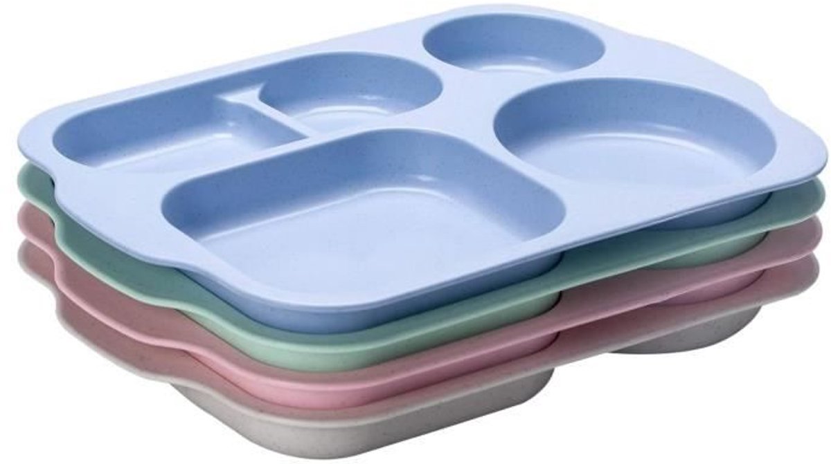 Vijfvaksbord, geschikt voor kinderen en volwassenen, BPA-vrij, gezond en milieuvriendelijk, herbruikbaar, magnetronbestendig plastic bord.