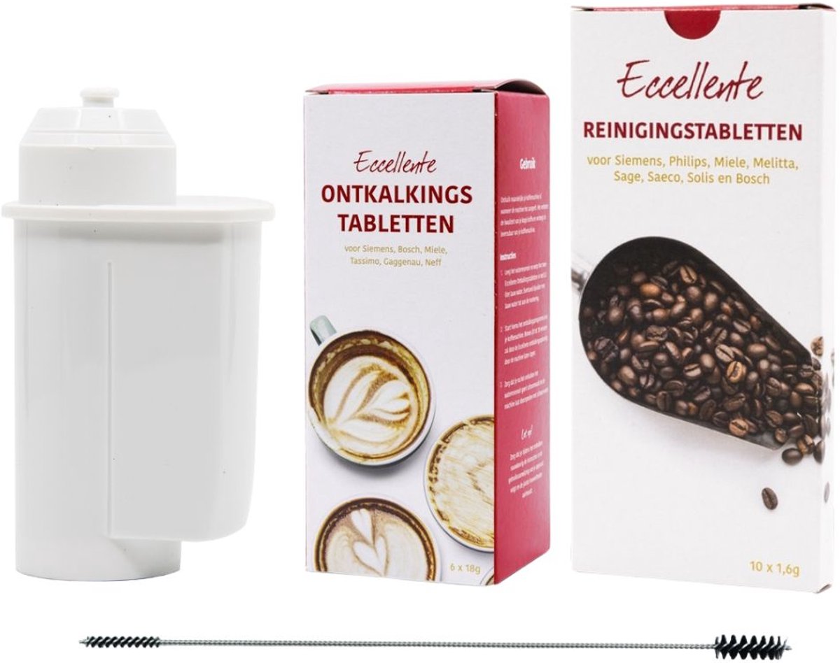 Eccellente Onderhoudspakket geschikt voor Siemens EQ koffiemachines – alternatief voor TZ80004A | 00312441 – Reinigingstabletten, Ontkalker, Waterfilter & Borstel — afbeelding 1