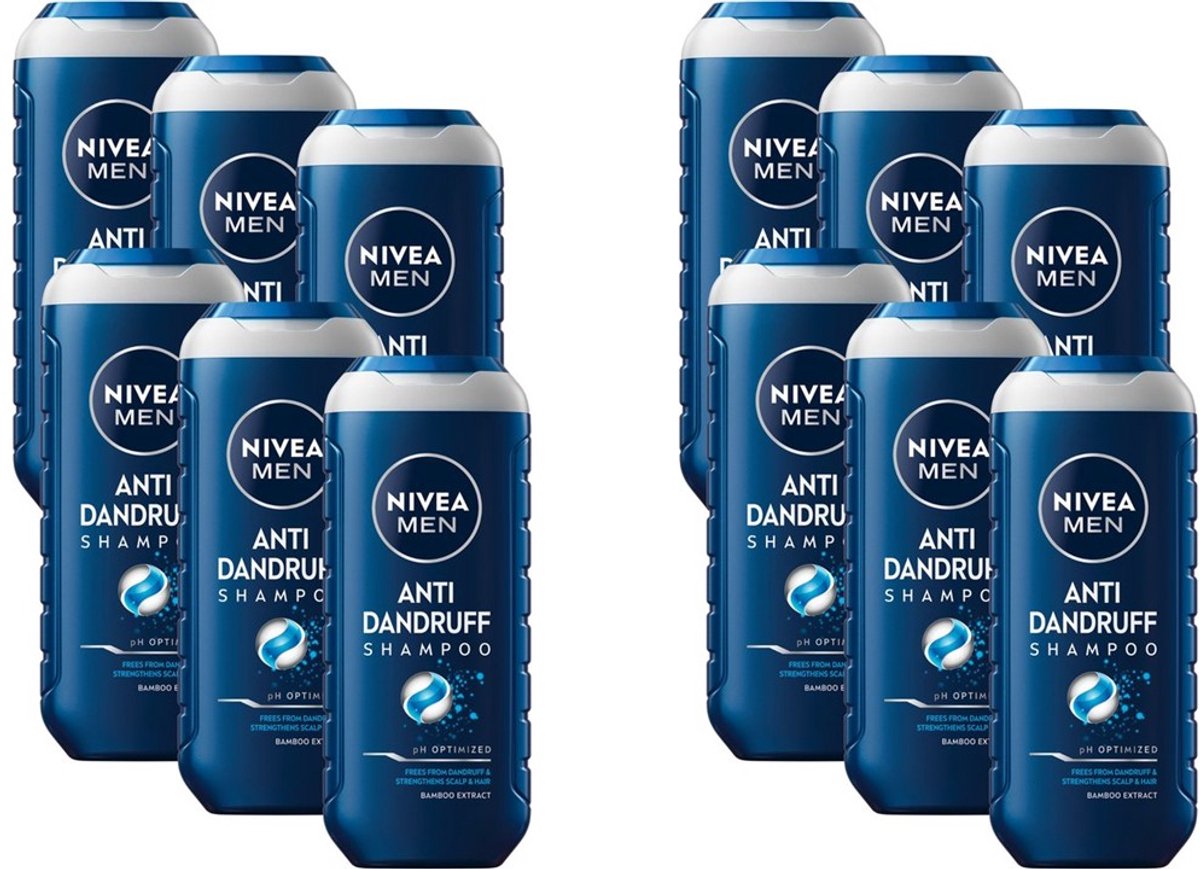 NIVEA MEN Shampoo - Anti-Roos - Voordeelverpakking - 12 x 250 ml - Met Piroctone Olamine