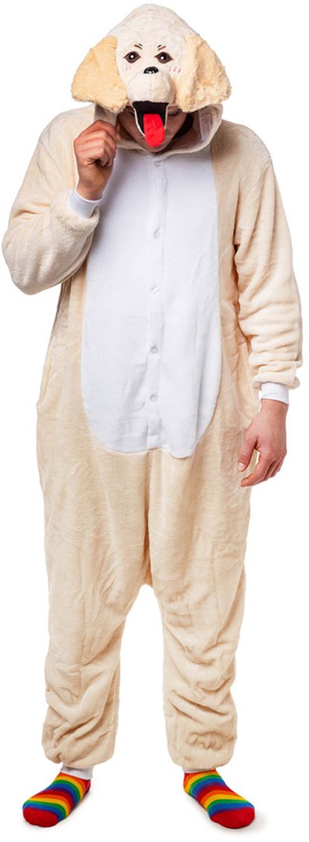 Party Xplosion – Verkleedkleding – Onesie Hond "Rave Teef" – Beige – M/L