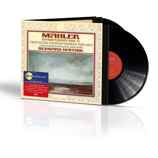 Pochette vinyle Mahler Symphonies n° 5 & 10 avec une peinture de paysage et un disque vinyle noir.