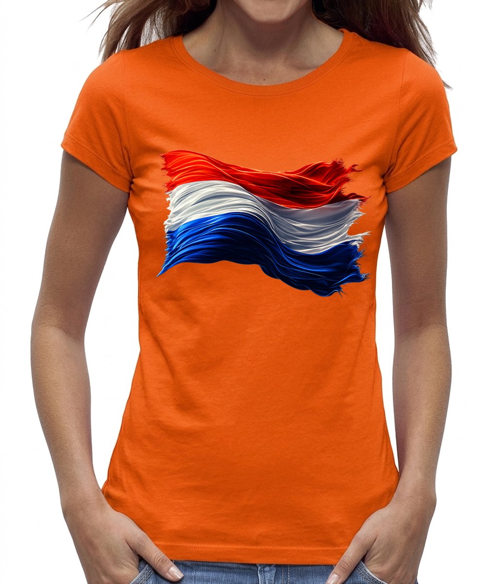 Oranje shirt dames vlag korte mouw – Koningsdag – EK shirt – WK shirt Maat L