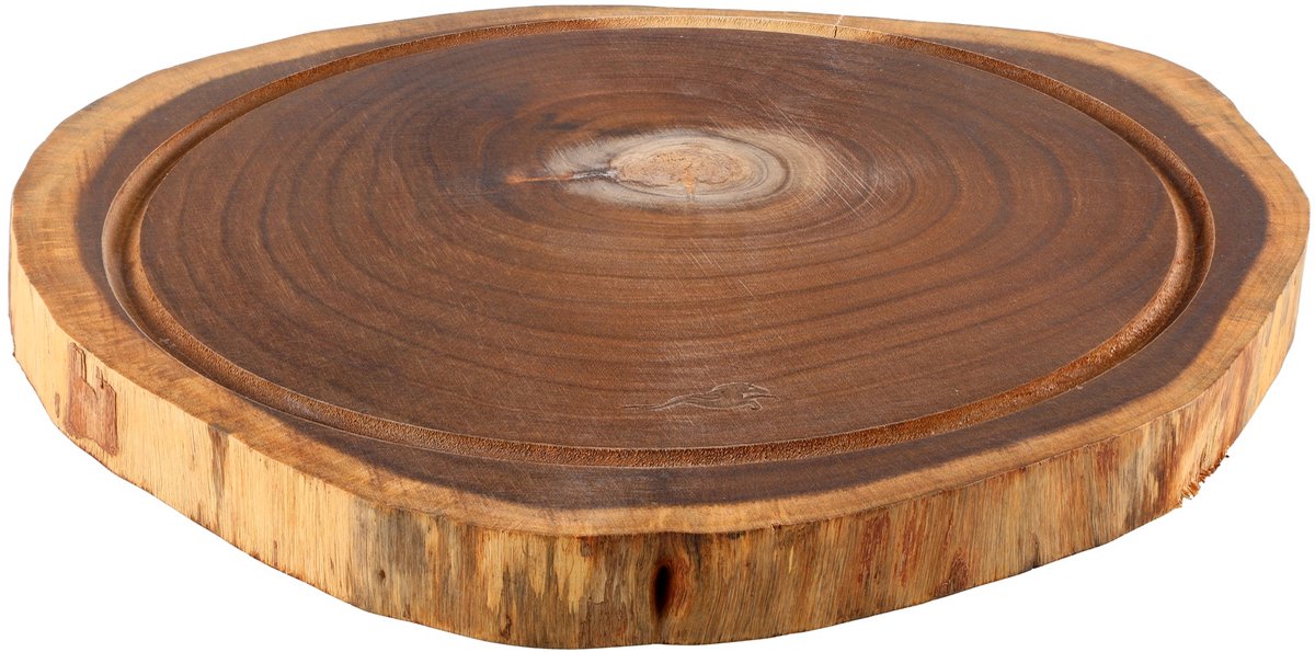 Mustang Snijplank Acaciahout – Ø35-40 cm – Robuuste Houten Serveerplank met Sapgeul