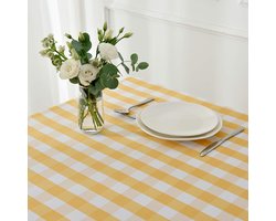 Tafelkleed - Pasen - 140x220cm - Paasdecoratie - Wit En Geel - Tafeldecoratie - Lente - Kleurrijk - Feestdagen - Paaskleed - Tafel - Polyester