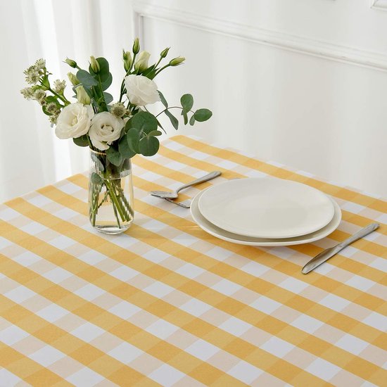 Tafelkleed - Pasen - 140x220cm - Paasdecoratie - Wit En Geel - Tafeldecoratie - Lente - Kleurrijk - Feestdagen - Paaskleed - Tafel - Polyester