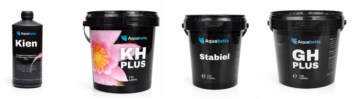 Aquabetta, Vijveronderhoud, GH plus 1 liter, KH plus 1 liter, Kien 1 liter, Stabiel 1 liter