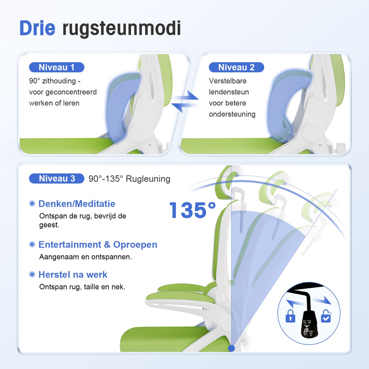Qingdao Ergonomische Bureaustoel met Inklapbare Armleuningen - Felgroen - afbeelding 2