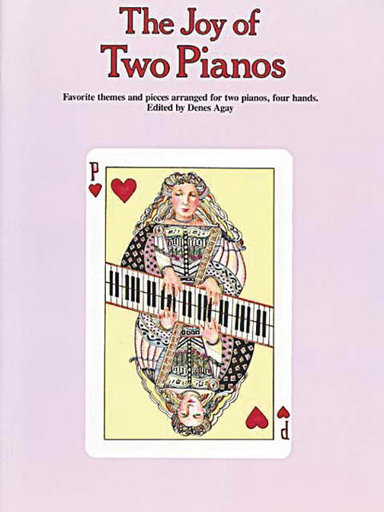 Couverture du livre 'The Joy of Two Pianos' avec une image de la dame de pique et un clavier de piano.