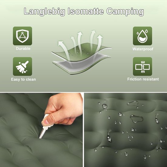 TTLUOKER®Slaapmat zelfopblazend 197 x 71 cm - Ultra Dik 12 cm Luchtbed met Ingebouwde Voetpomp - Draagkracht tot 200 kg - Camping matras - Slaapmatje - Militaire Groen van Merkloos — afbeelding 2