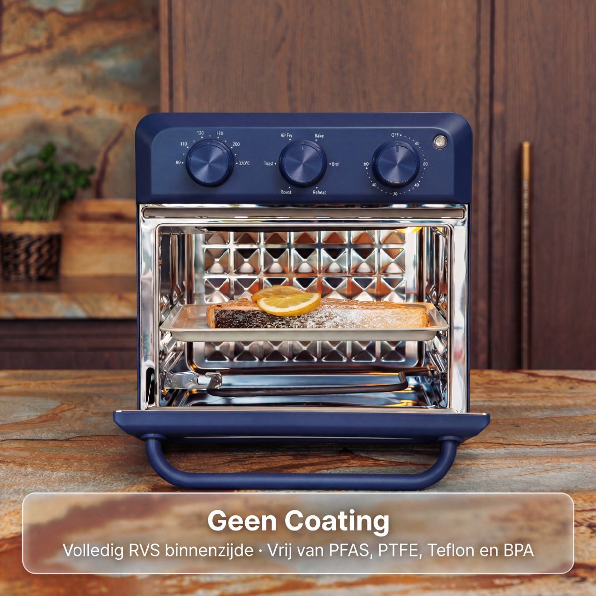 Safecourt 6-in-1 Airfyer oven - 100% PFAS-vrij - 6 programma’s - 80 tot 230 graden - Airfryer, bakken, roosteren, toasten, grillen & opwarmen - Blauw – foto 7