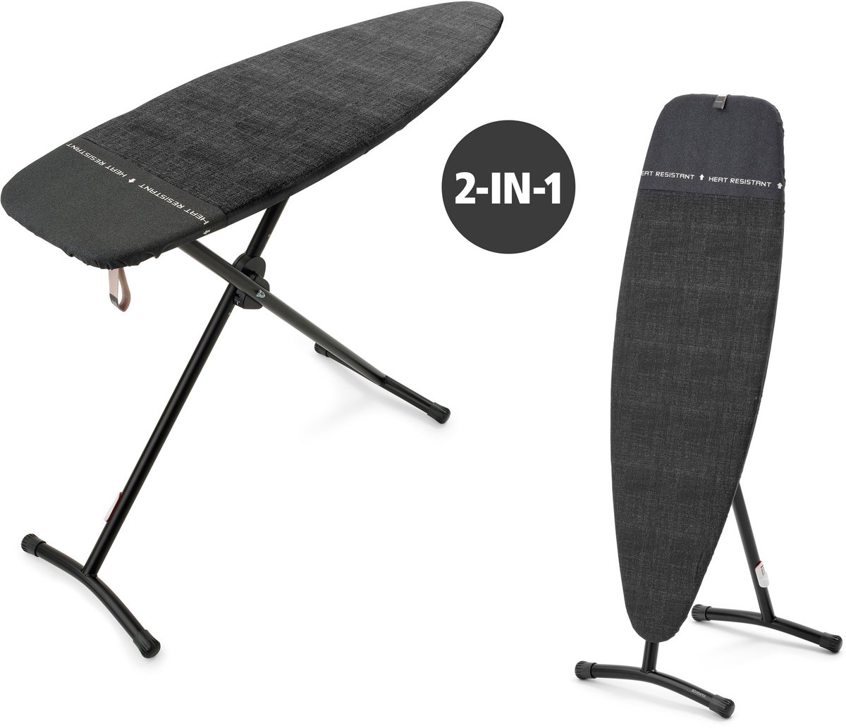 Brabantia Strijkplank en Stoombord D - 2 in 1 - geschikt voor Strijken en Stomen - 135x45 cm - Denim Black