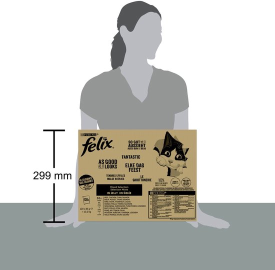 Felix Elke Dag Feest Mix selectie in Gelei - Kattenvoer Natvoer - Zalm Tonijn Rund & Kip - 120 x 85 g