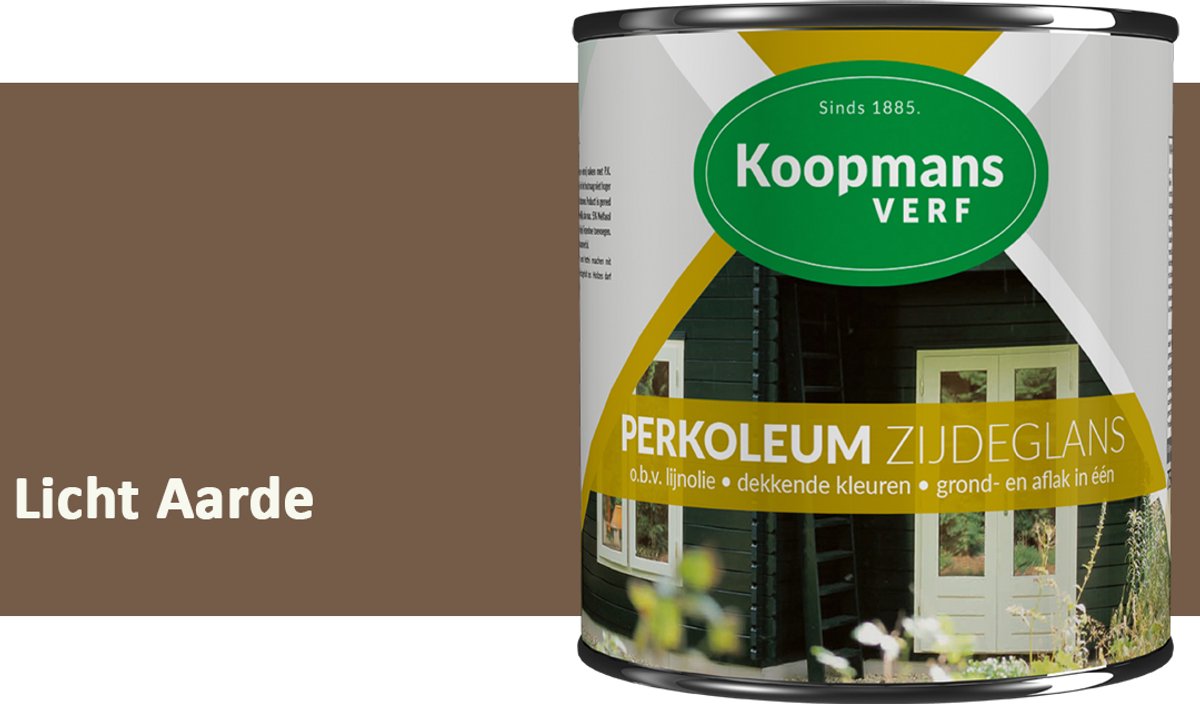 Koopmans Perkoleum Zijdeglans Dekkend – Houtverf Buiten – Dekkende Beits voor Schutting & Gevel – Elastisch & Weerbestendig – 2,5 l – Licht Aarde
