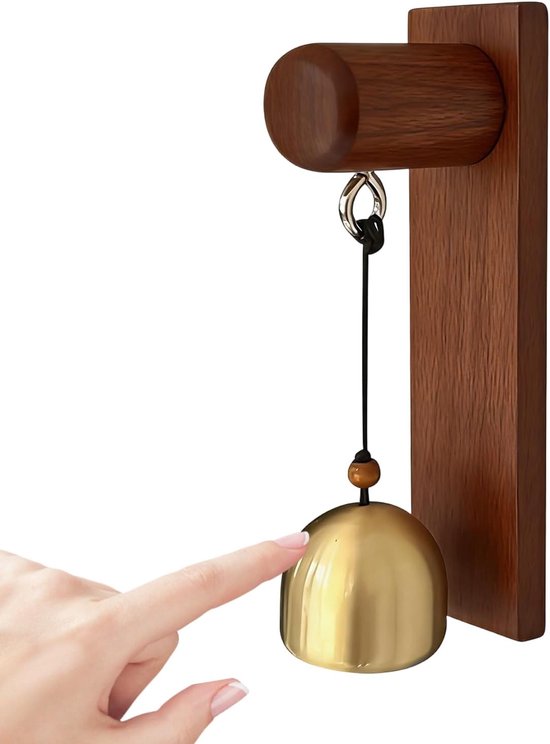 2-delige set - Massief koperen bel - Decoratief - Deurbel - Messing bel - Ornament - Geschikt om in winkels op te hangen, kan ook als huisdierbel gebruikt worden - 3,9*3,9 cm - Walnootkleur — afbeelding 5