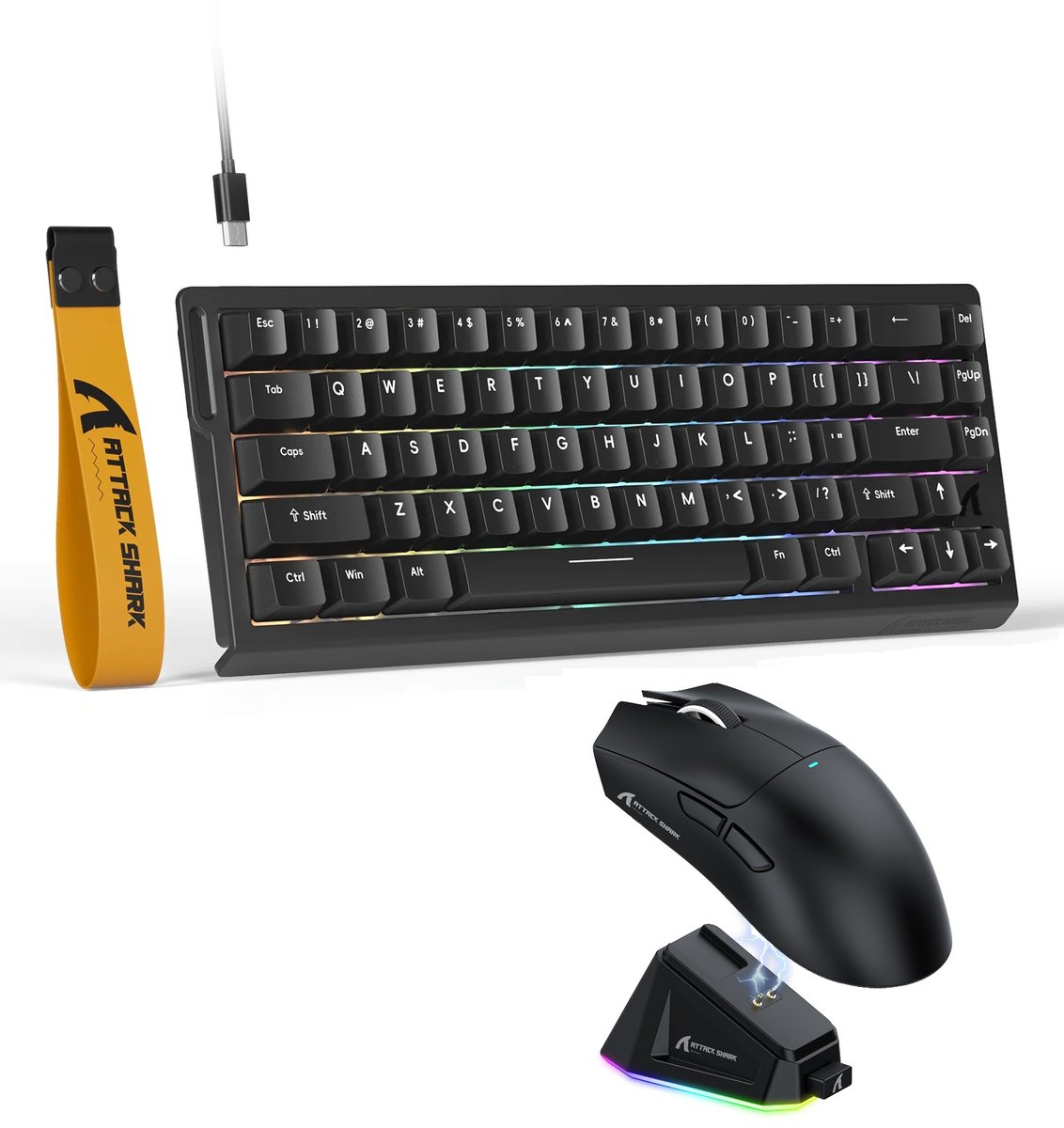 Attack Shark Pro Pack 2 - X 68HE & X11 - Wired Toetsenbord en Draadloze Gaming Muis - RGB Verlichting - Oplaadstation