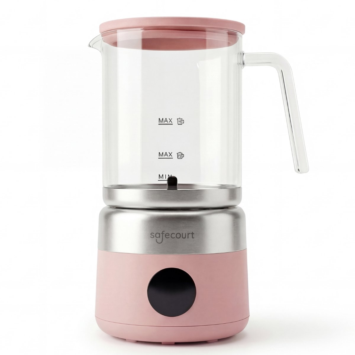 Safecourt Kitchen Glazen Melkopschuimer - Elektrische melkopschuimer - Glazen kan & PFAS-vrij - Vaatwasserbestendig - Roze