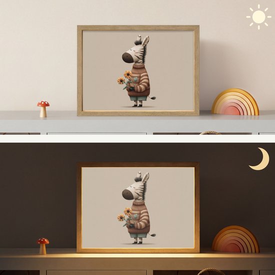 Nachtlampje 40x30 cm - Kinder lamp - Zebra - Zonnebloemen - Warm - Tafellamp kinderkamer draadloos - Slaapkamer lampje - Bedlamp kinderen - Kinderlampje - Wandlamp babykamer - Nachtlampjes van Merkloos — afbeelding 5
