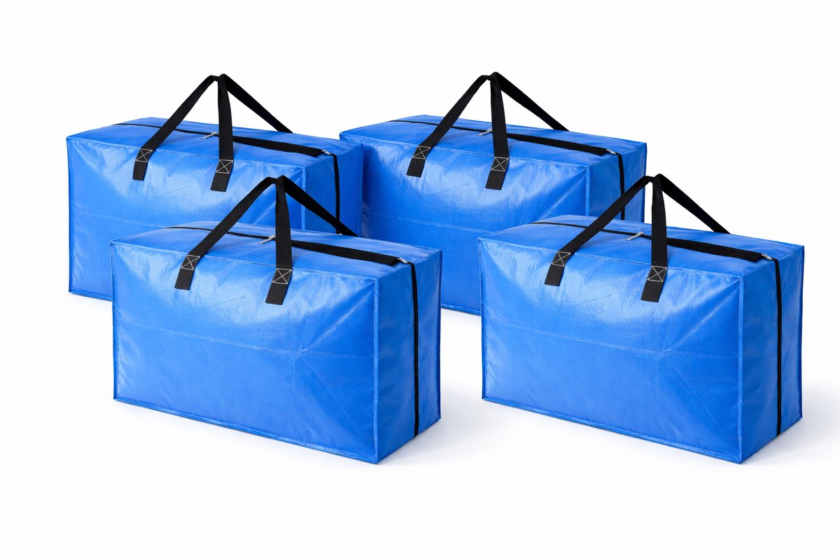 Verhuis & Opbergtassen - 4 Stuks - Verhuiszakken - 90L - Verhuisdozen - Opbergtassen - Stevige Verhuistas met Rits - Grote Opbergzak - Big Shopper Moving Bag - Waterafstotend & Scheurvast