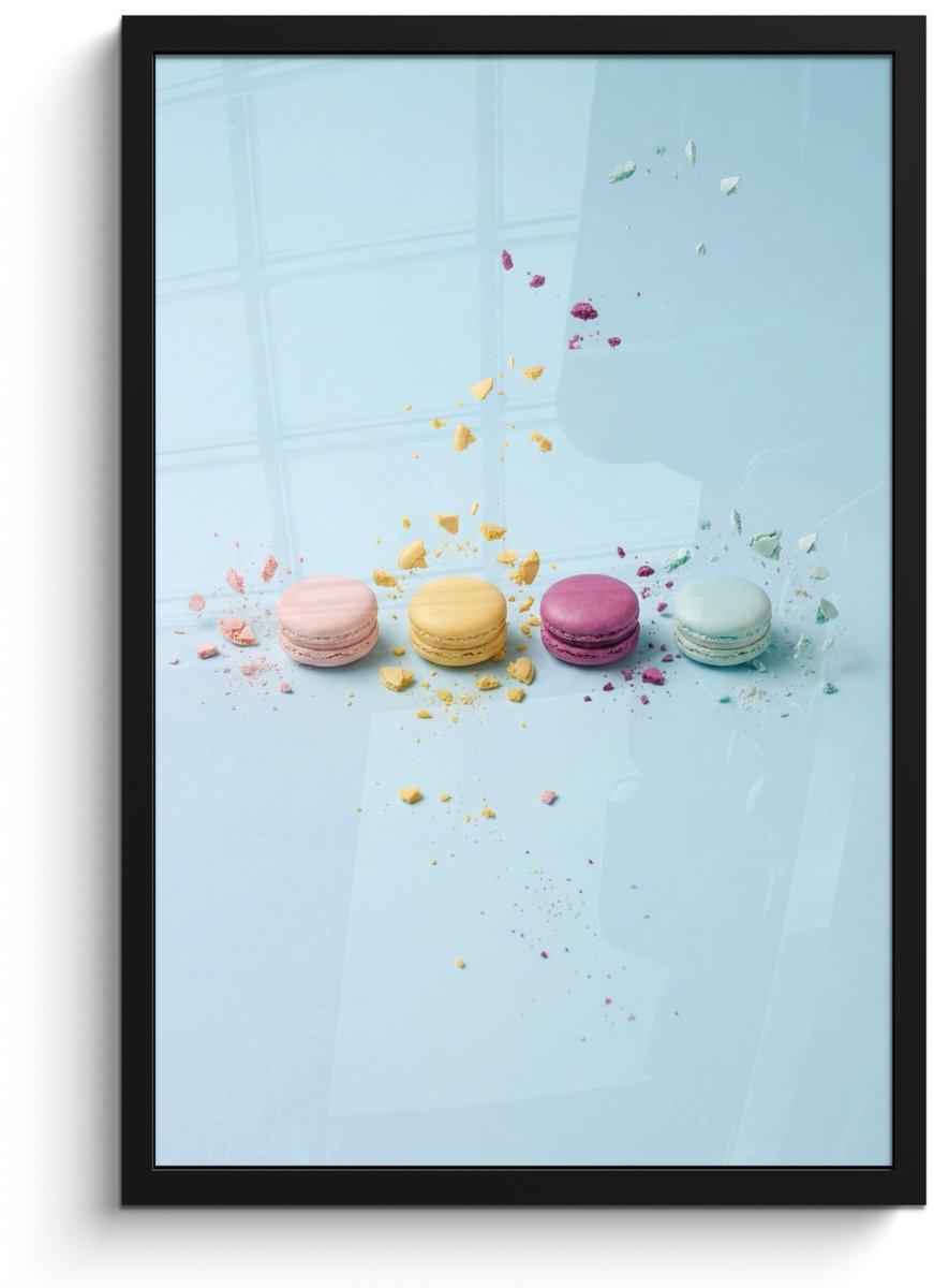 FrameYourWall Poster in lijst - Fotolijst 40x60 cm - Posters - Macarons - Kleurrijk - Pastel - Posterlijst zwart - Decoratie - Wanddecoratie woonkamer - Muurdecoratie slaapkamer