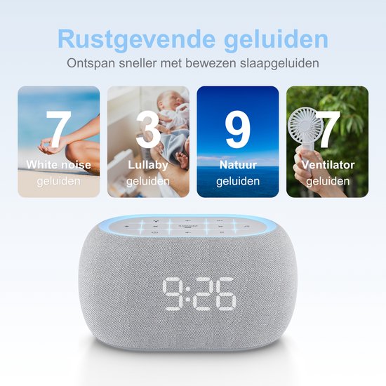 Blonbar Wekker, Wekker Met Licht, Bedlampje 10 Witte Geluiden En Natuurgeluiden 3 Helderheidsniveaus Nachtlampje Voor Slaapkamer Kinderkamer 3629100501