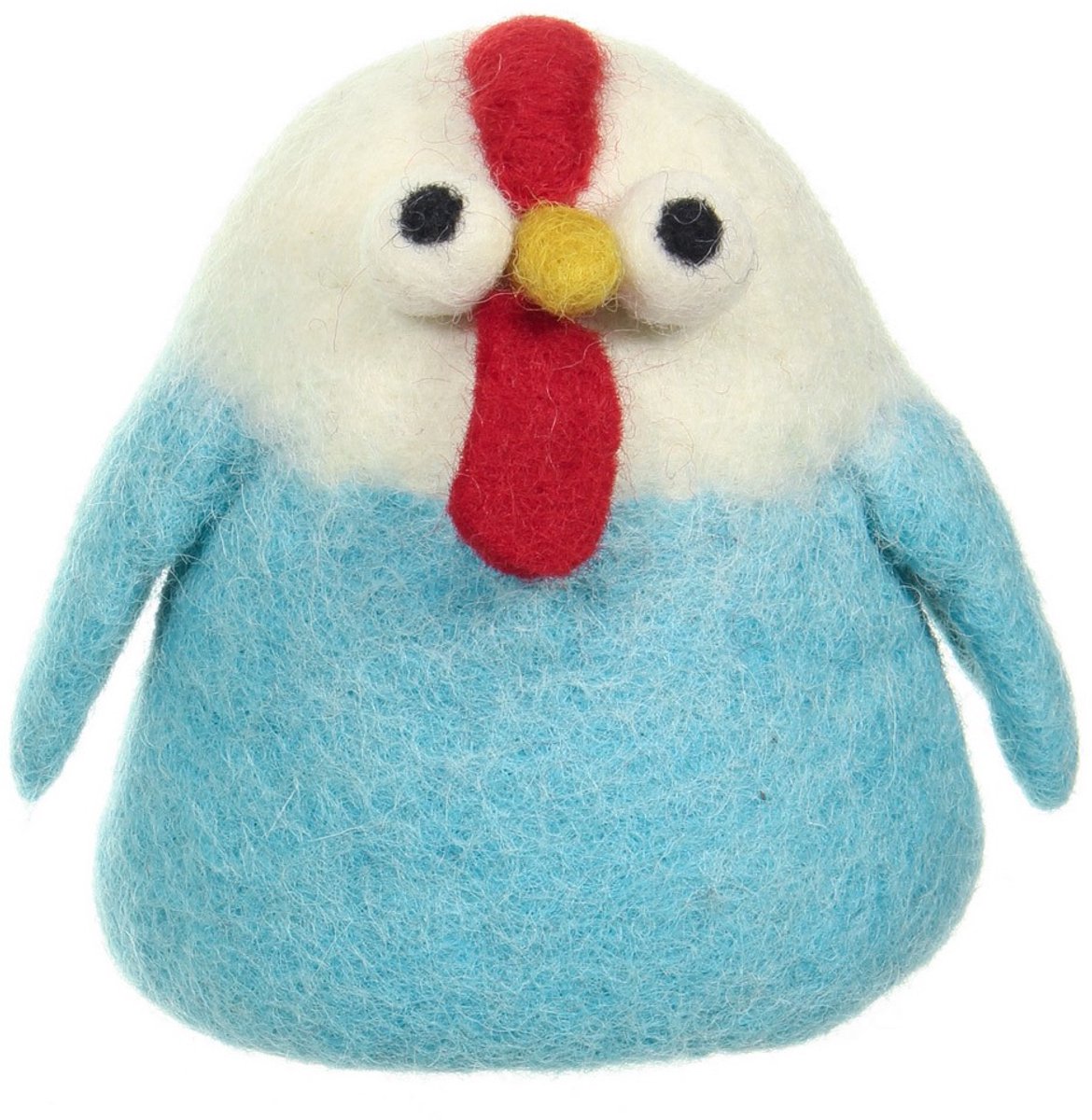 Eiwarmer van vilt - tafeldecoratie Gekke Kip wit-turquoise