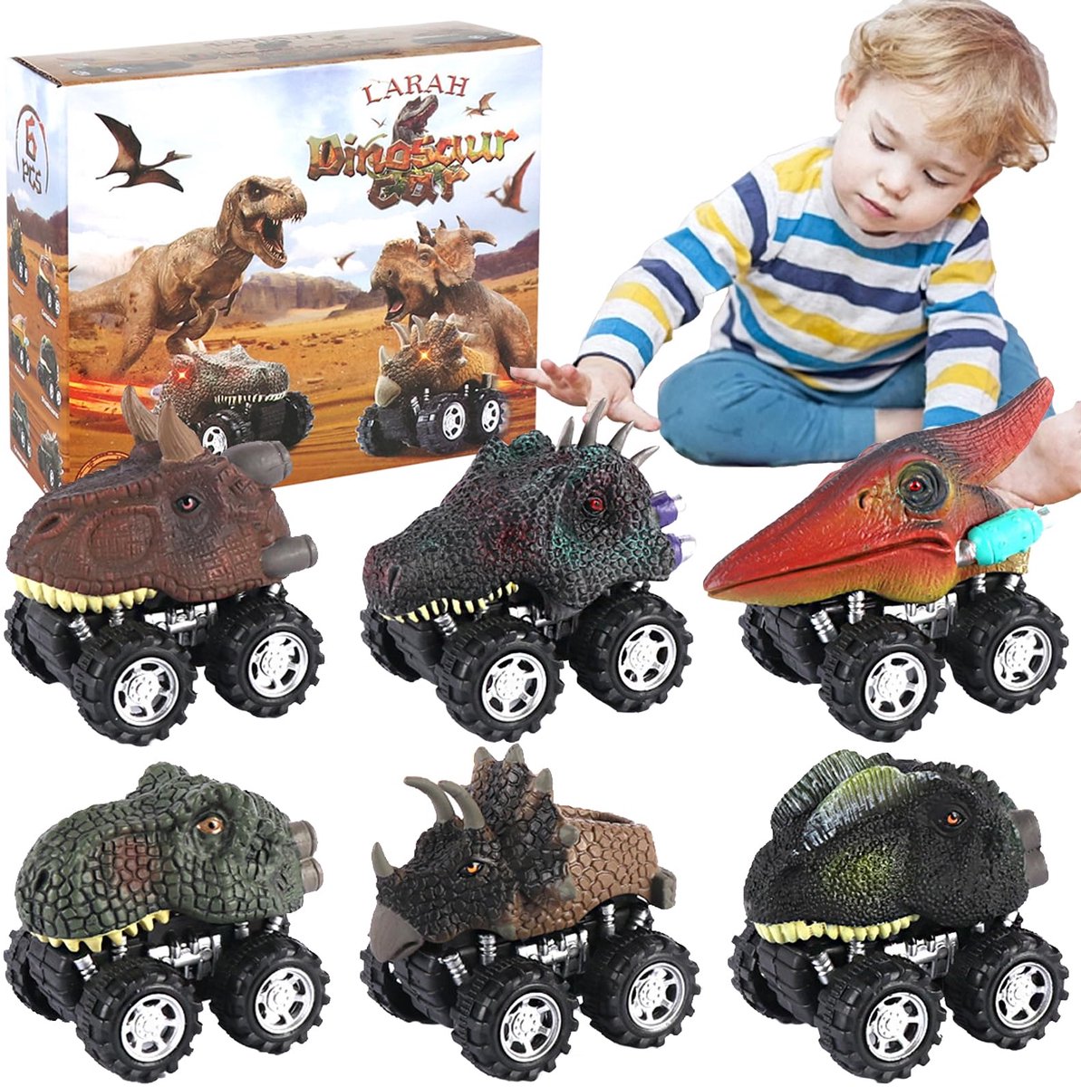 Dinosaurus Speelgoed Set - 6 Dino Auto's - Perfect voor Kinderen van 3 tot 4 Jaar