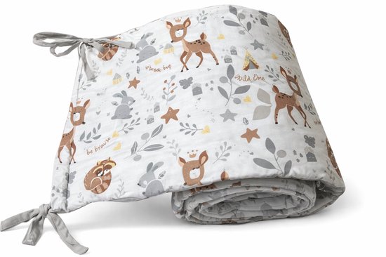 Baby Ledikant Bedbumper – Veiligheidsbumper met Bosdierenprint –bed zijbeschermers - anti stootrand - Bedomrander 180x30 cm- Geschikt voor Ledikant – Ademend & Comfortabel