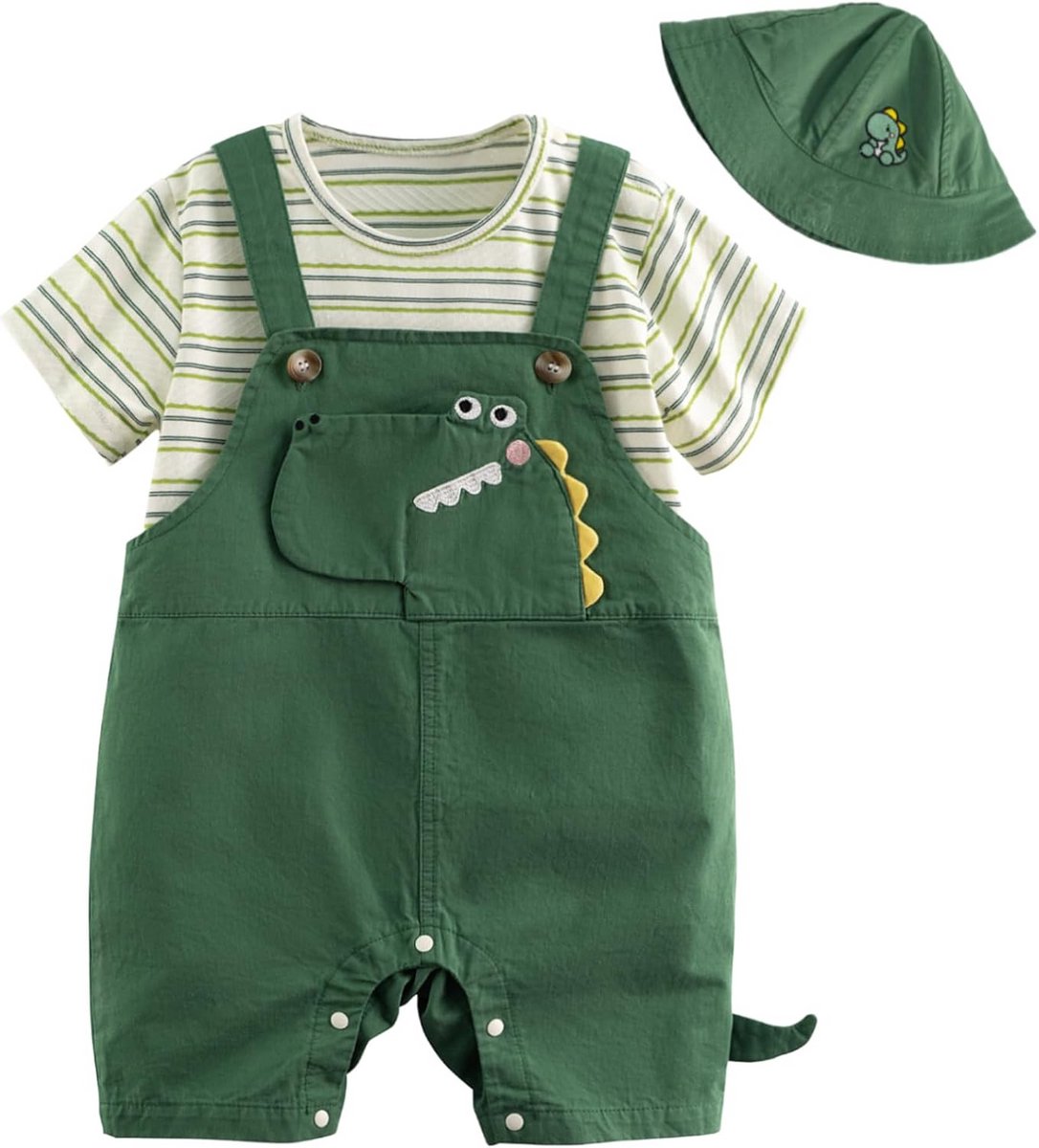 Uniseks Babyset 3 Delig: Korte Jumpsuit, T-shirt en Mutsje
