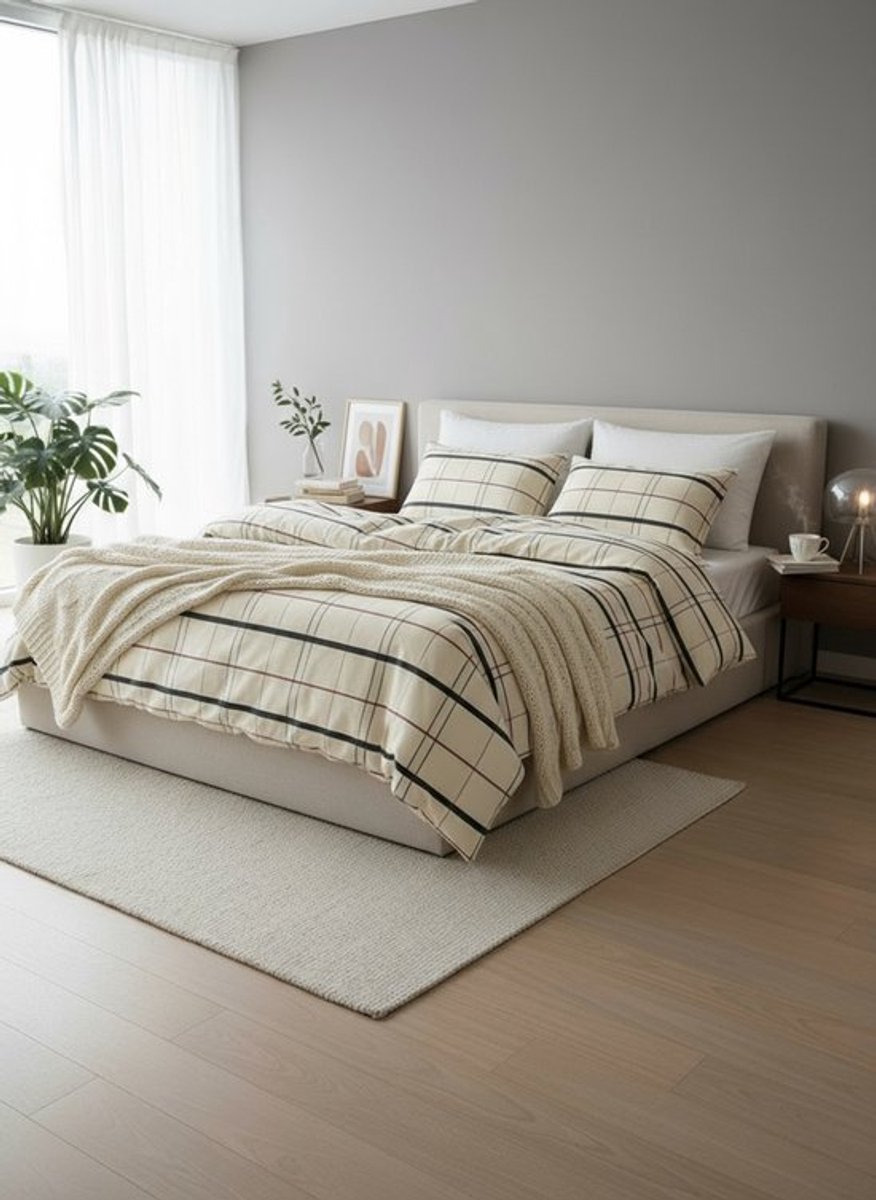SENZATIONE 100% Katoen Percaline Dekbedovertrek 200x200/220-2x60x70 cm TOMMY ECRU
