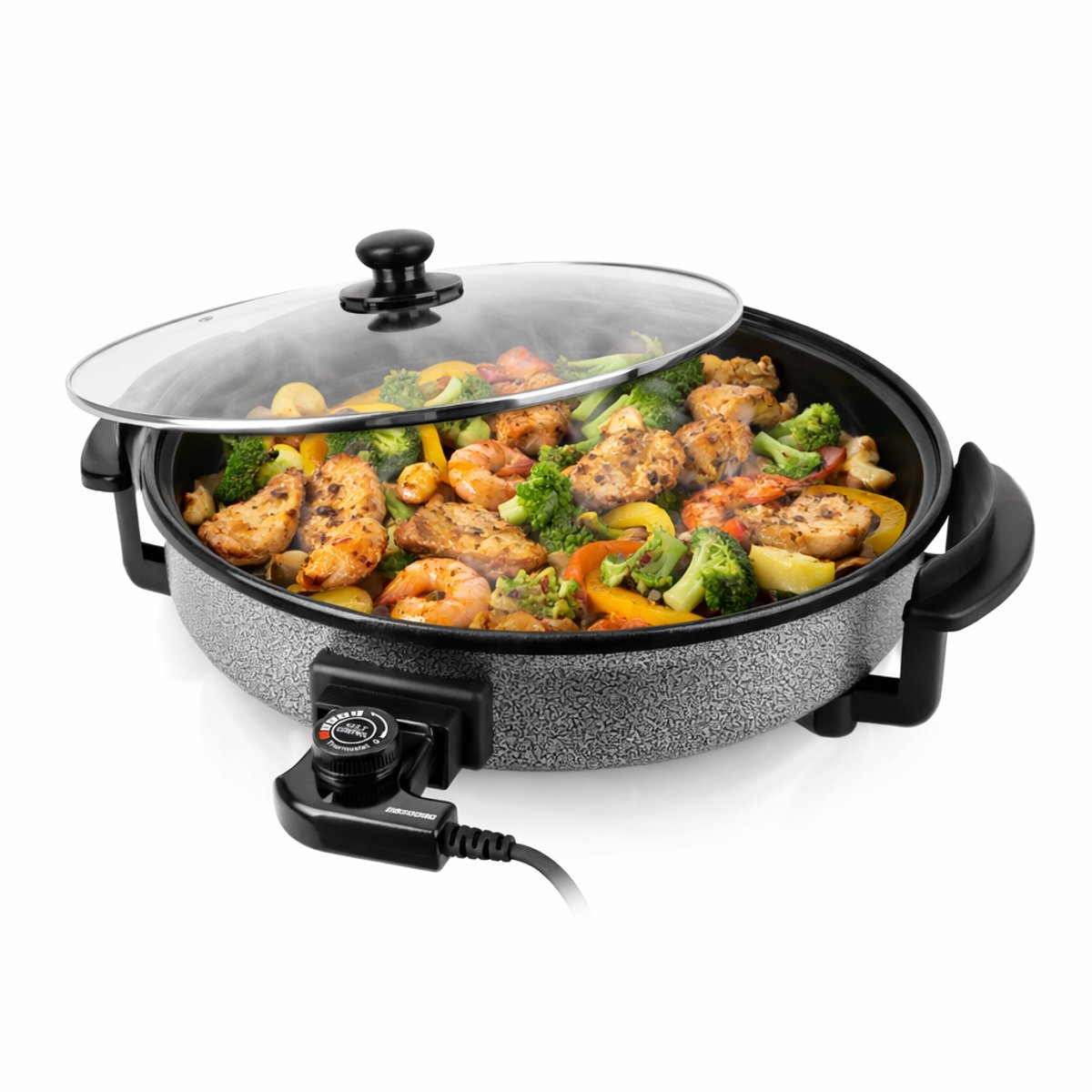Blokker Multipan - 40cm diameter - 1500W - 3,5L - Glazen deksel - ILAG coating - Indicatie lampje - Regelbare thermostaat - MP-131136.2 Zwart