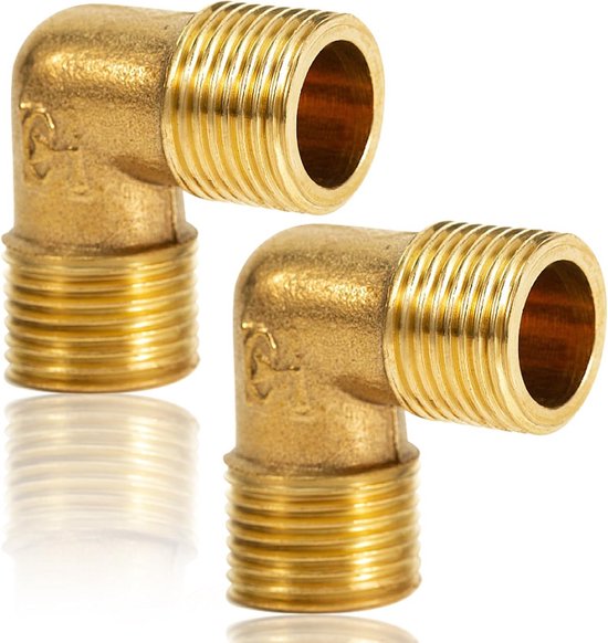 Produktbild von 2 Stück Messing Winkel 90° Schlauchanschluss – 1/2" IG Auf 10 Mm Barb, Drehbar, Für Wasser, Luft, Öl & Kraftstoff