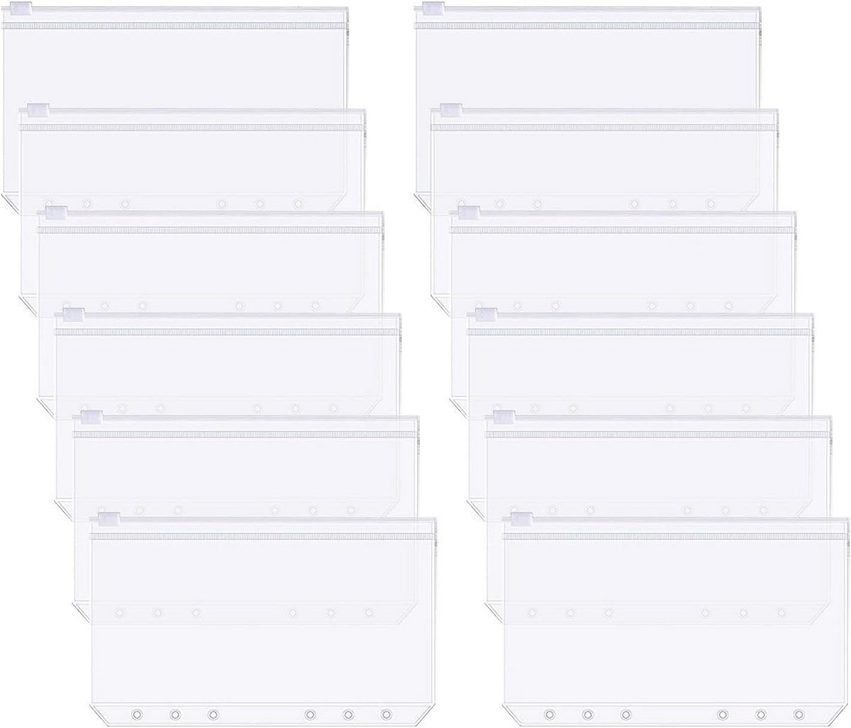 12x A6 Budgethoezen met 6 Gaten - Transparante PVC Zakjes voor Budgettering en Spaarplanning