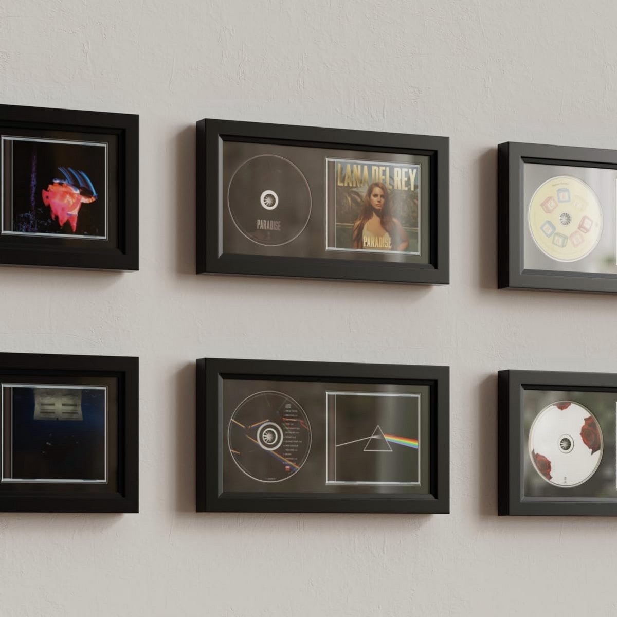 Houten CD Hoesje Displayframe voor Wandmontage met Beschermende Vulling