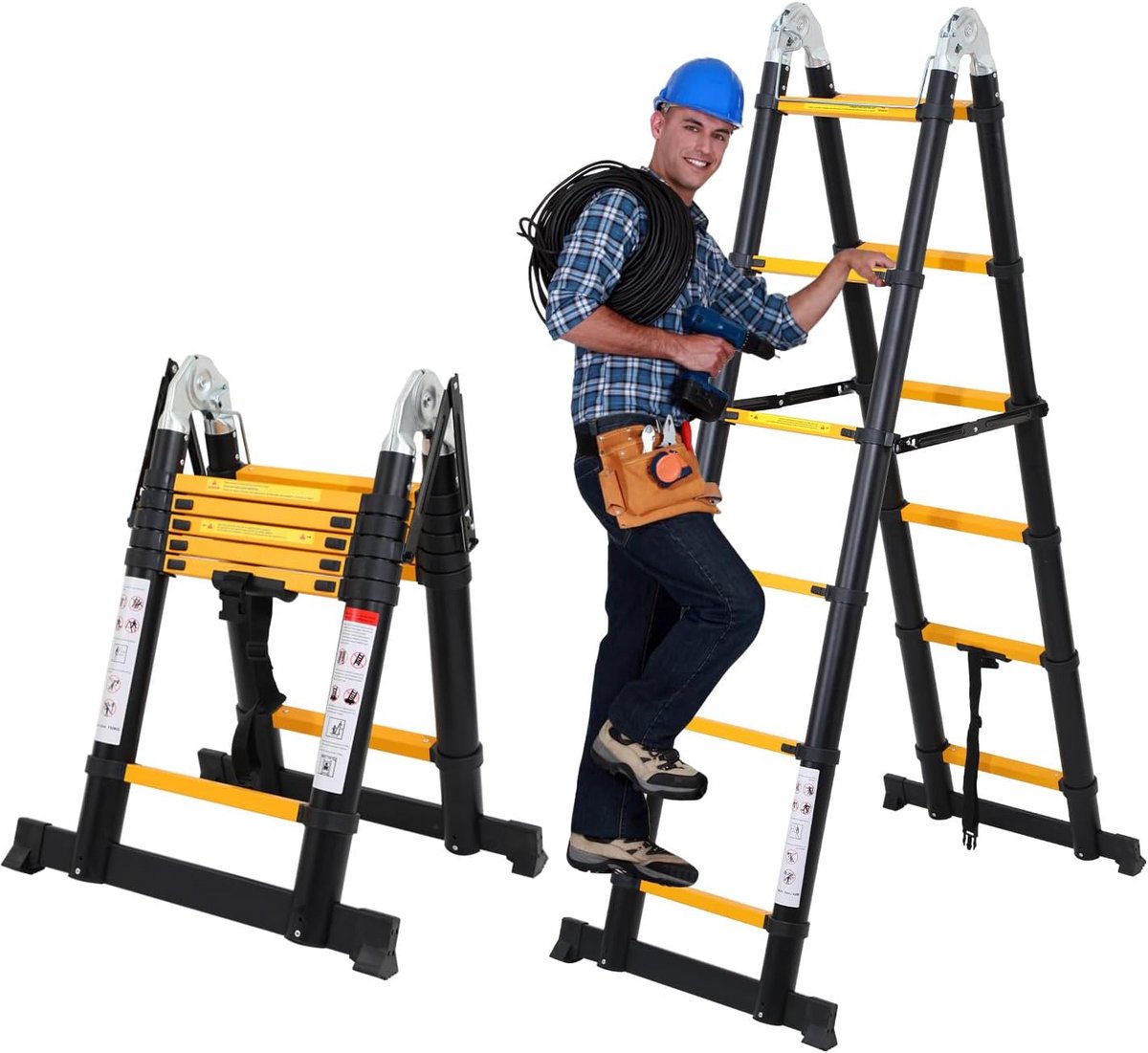Telescopische Ladder 3,8m Inklapbaar - Uittrekbaar & Opvouwbaar Aluminium - Max 150kg