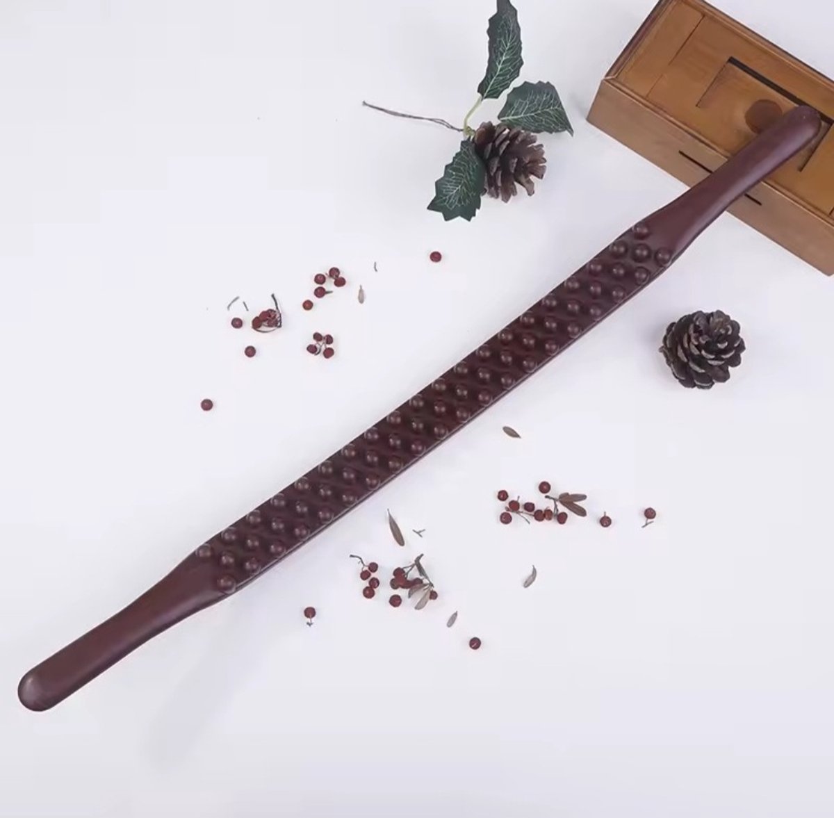 Massage - Massage Apparaat - Voor Rug, Nek, Schouder, Buik, Taille, Armen, Benen, etc. - Massage Stok Hoogwaardig Kunststof - 37 Massage Ballen - Gua Sha Massage Stick - 1 Stuk - Bruin