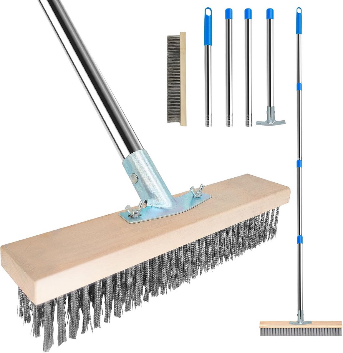 Stalen Draadbezem - Terrasborstel - Buiten Schoonmaken - Verstelbare Steel - Tot 165 cm - Metaal