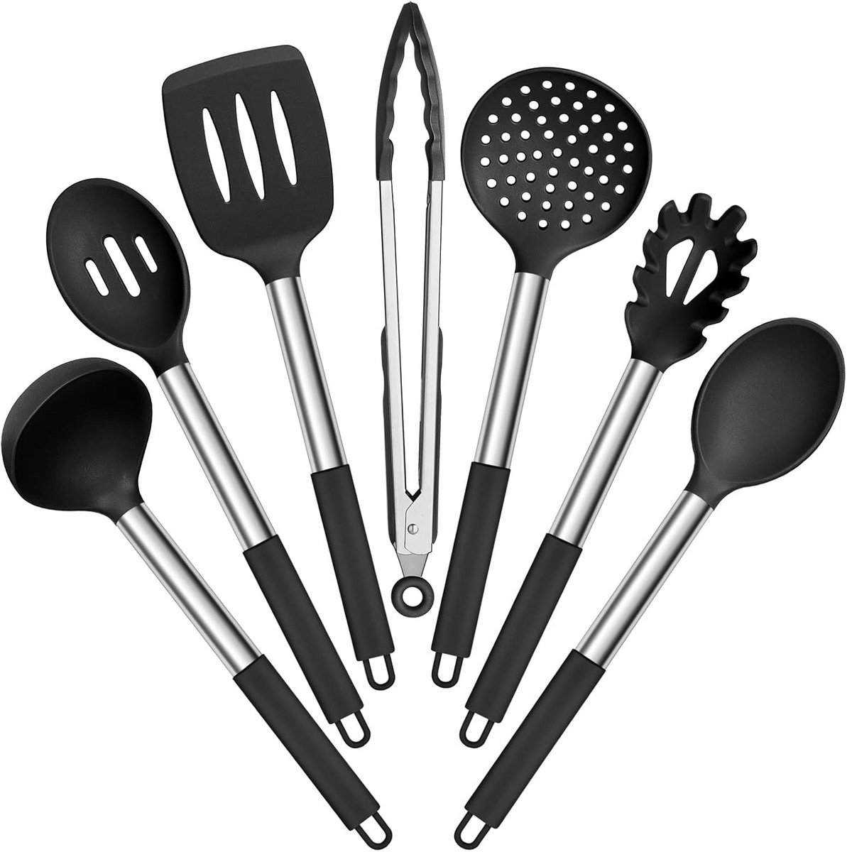 Set van 7 Zwarte Siliconen Keukengerei - Hittebestendig & Non-Stick