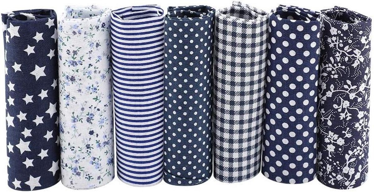 Katoenen stoffen 50 x 50 cm voor patchwork en naaien - 7 stuks - DIY projecten - Navy blauw