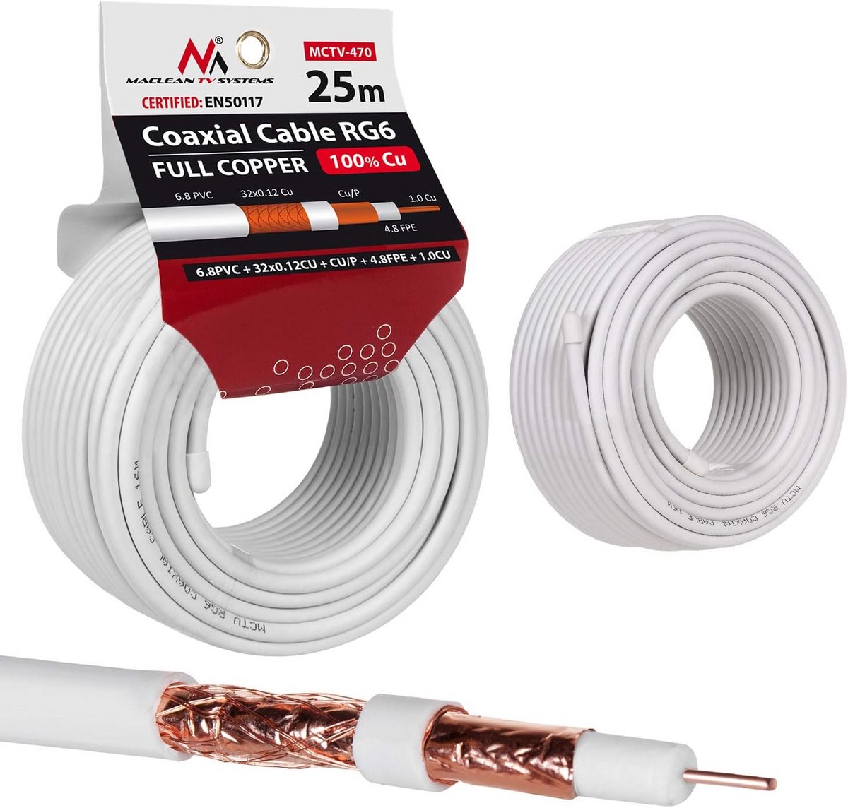 Coaxkabel RG6 25m - Puur Koper voor Antenne, TV, SAT en CCTV