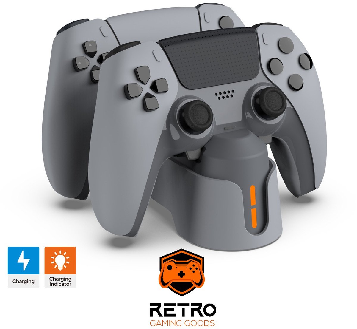 Retro Gaming Goods® - PS5 Controller Oplaadstation – DualSense Laadstation voor 2 Controllers – Snellader Dock met LED Indicator – Geschikt voor PlayStation 5