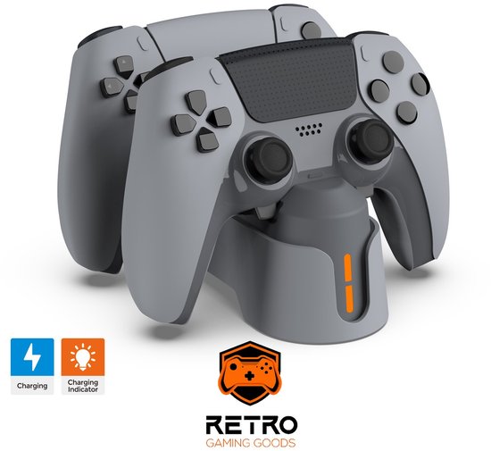 Retro Gaming Goods® - PS5 Controller Oplaadstation – DualSense Laadstation voor 2 Controllers – Snellader Dock met LED Indicator – Geschikt voor PlayStation 5